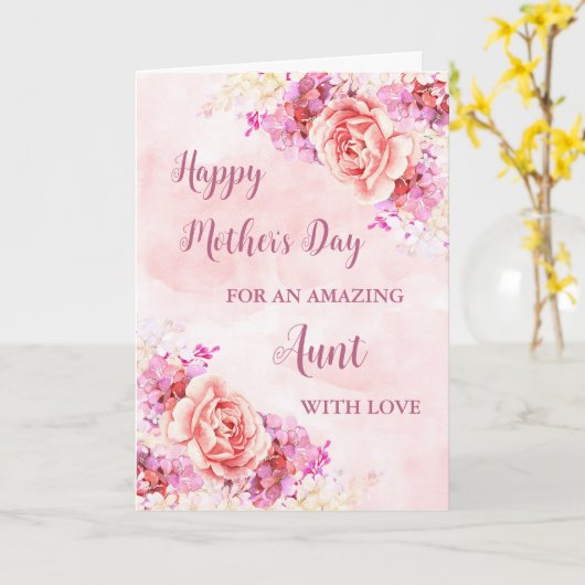 ピンクの花叔母ハッピーマザーズデイカード カード (黄色い花)