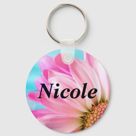 ピンクの花名キーチェーン – Nicole キーホルダー (正面)