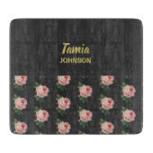 ピンクの花名前をカスタムする灰色 カッティングボード (正面)