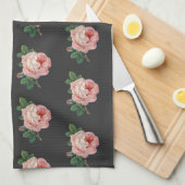 ピンクの花名前をカスタムする灰色 キッチンタオル (四つ折り)