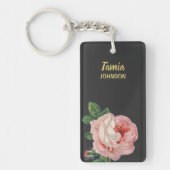 ピンクの花名前をカスタムする灰色 キーホルダー (正面)