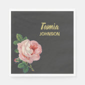 ピンクの花名前をカスタムする灰色 スタンダードランチョンナプキン (正面)
