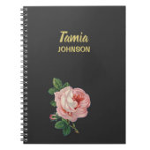 ピンクの花名前をカスタムする灰色 ノートブック (正面)