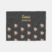 ピンクの花名前をカスタムする灰色 フリースブランケット (正面(横))
