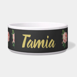 ピンクの花名前をカスタムする灰色 ボウル