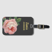 ピンクの花名前をカスタムする灰色 ラゲッジタグ (正面横)
