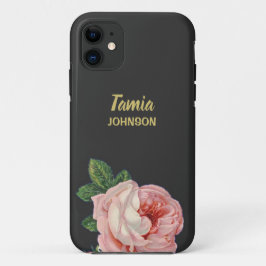 ピンクの花名前をカスタムする灰色 iPhone 11 ケース
