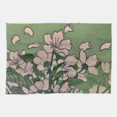 ピンクの花咲くカスケード キッチンタオル (横)