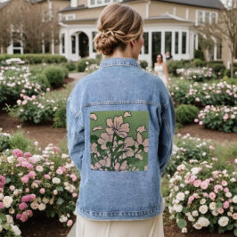 ピンクの花咲くカスケード デニムジャケット