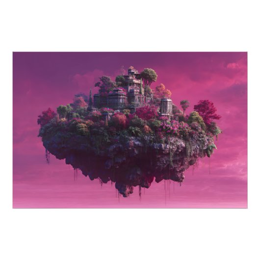 ピンクの花咲く空の城塞 フォトプリント            (正面)