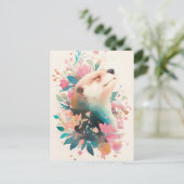 ピンクの花園に佇む幸せなカワウソ ポストカード (スタンド正面)