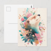 ピンクの花園に佇む幸せなカワウソ ポストカード (正面/裏面)