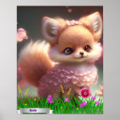 ピンクの花園の可愛いキツネ オーダーメイド ポスター (正面)