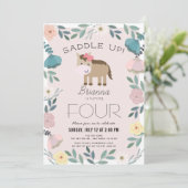 ピンクの花園の馬の女の子の誕生日 招待状 (スタンド正面)