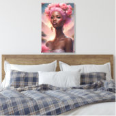 ピンクの花園の黒人女性 キャンバスプリント (インサイチュ (寝室))