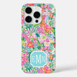ピンクの花園モノグラム入り iPhone 16 PROケース