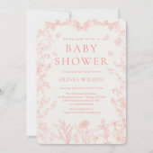 ピンクの花園中国の伝統 赤ちゃんの歓迎会 招待状 (正面)