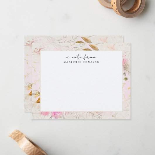 ピンクの花園文具パーソナライズされた具 ノートカード (正面/裏面インサイチュ)