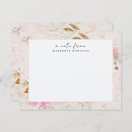 ピンクの花園文具パーソナライズされた具 ノートカード (正面/裏面)