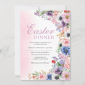 ピンクの花園 春のイースター ディナー 招待状 (正面)