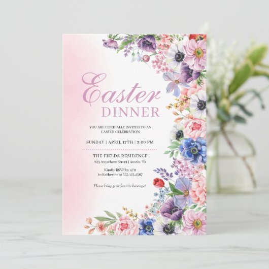 ピンクの花園 春のイースター ディナー 招待状 (スタンド正面)