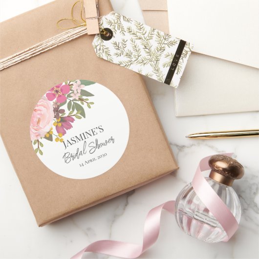ピンクの花園 春のブライダルシャワー ラウンドシール (ギフト)