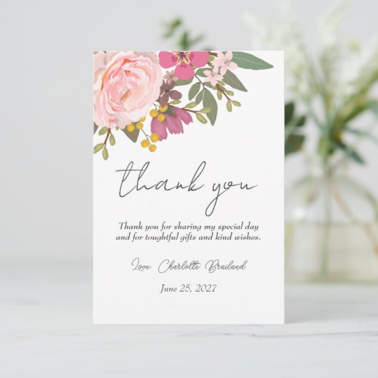 ピンクの花園 春の結婚前お茶会 サンキューカード (スタンド正面)