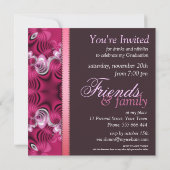 ピンクの花型女性歌手のフラクタルのレースの卒業のパーティの招待状 招待状 (裏面)