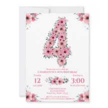 ピンクの花大きな4歳の誕生日ガールグリーン葉