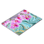 ピンクの花大理石アクアパープルパーソナライズされた ノートブック (左側)