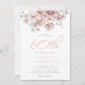 ピンクの花女性60誕生日 招待状 (正面)