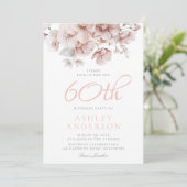 ピンクの花女性60誕生日 招待状 (スタンド正面)