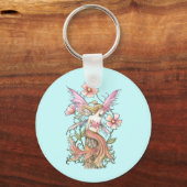 ピンクの花妖精アート キーホルダー (正面)