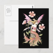 ピンクの花妖精アート ポストカード (正面/裏面)