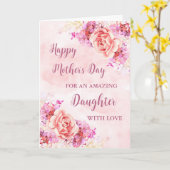 ピンクの花娘ハッピーマザーズデイカード カード (黄色い花)