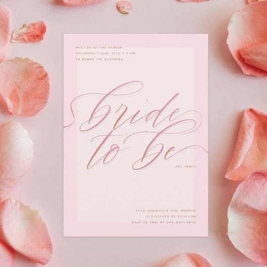 ピンクの花嫁がテーマのモダンスクリプトの結婚前お祝い会 招待状
