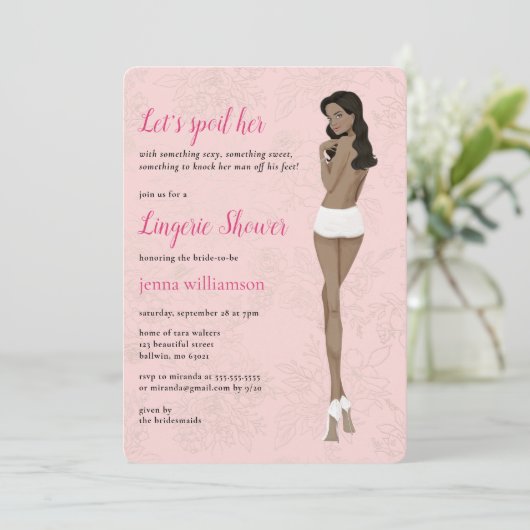 ピンクの花嫁がパンツのランジェリーシャワーを浴びる 招待状 (スタンド正面)