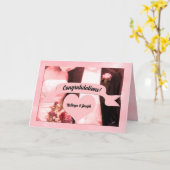 ピンクの花嫁と花婿結婚のお祝い カード (黄色い花)