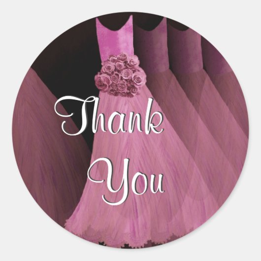 ピンクの花嫁のドレス結婚-'s Thank You ラウンドシール (正面)