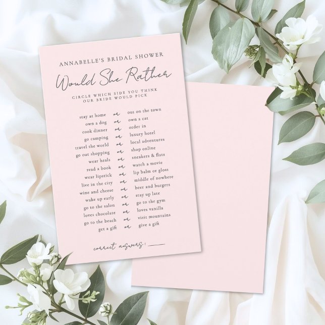 ピンクの花嫁のブライズシャワーゲーム、彼女はどちらが好き？ (Would She Rather Pink Bride Bridal Shower Game)