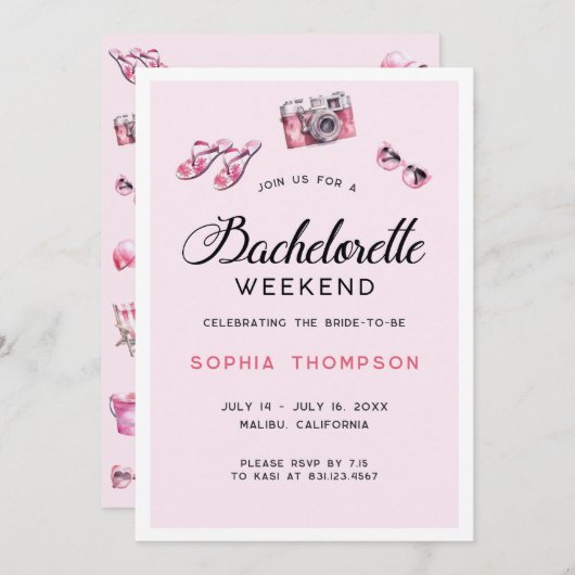 ピンクの花嫁の週末の予定招待状 招待状 (正面/裏面)