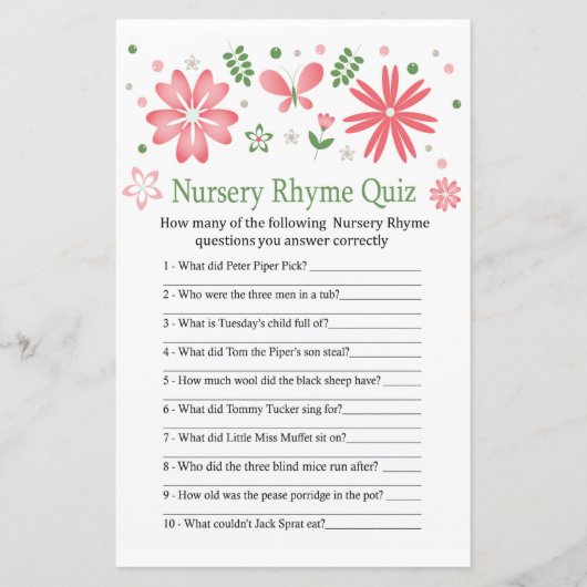 ピンクの花子供部屋韻クイズ赤ちゃんシャワーゲーム (正面)