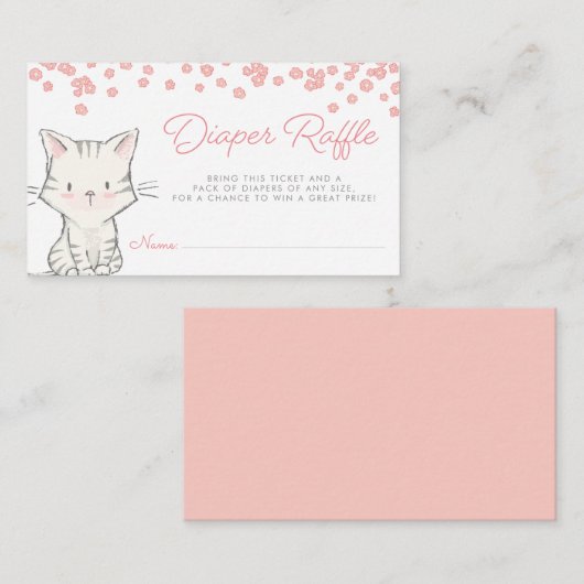 ピンクの花子女の子ベビーシャワーおむつラッフル エンクロージャーカード (正面/裏面)