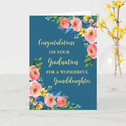 ピンクの花孫娘の卒業 カード (黄色い花)