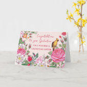 ピンクの花孫娘の卒業 カード (黄色い花)