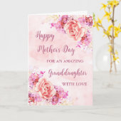 ピンクの花孫娘ハッピーマザーズデー カード (黄色い花)