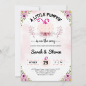 ピンクの花小さなかぼちゃ赤ちゃんガールシャワー 招待状 (正面)