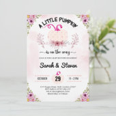 ピンクの花小さなかぼちゃ赤ちゃんガールシャワー 招待状 (スタンド正面)