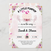 ピンクの花小さなかぼちゃ赤ちゃんガールシャワー 招待状 (正面/裏面)