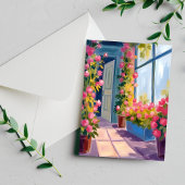 ピンクの花屋のバラの花の絵画 ポストカード